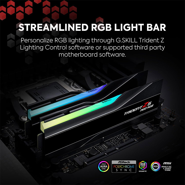 خرید رم G.Skill Trident Z5 Neo RGB DDR5 - ظرفیت 32 گیگابایت - پک دوتایی - AMD EXPO - سرعت 7200 مگاهرتز - CL34 - سیاه